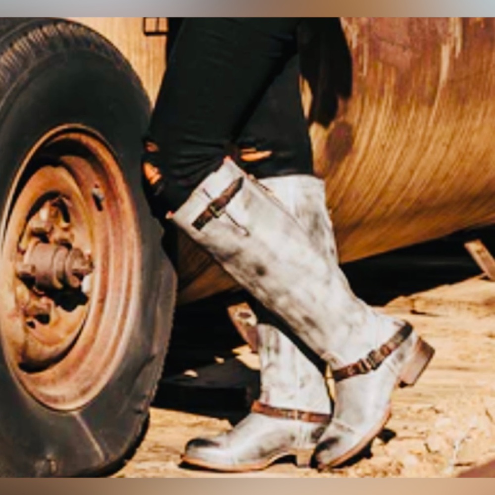 Freebird by Steven Light Gray Distressed Leather Heeled Boots